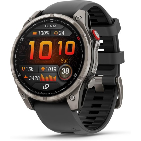 Garmin fēnix® 8 Pro, 51mm, AMOLED Display, Premium Connected Multisport GPS Smartwatch, inReach® Technology, Sapphire, Titanium with Graphite/Black Silicone Band Garmin fēnix® 8 Pr