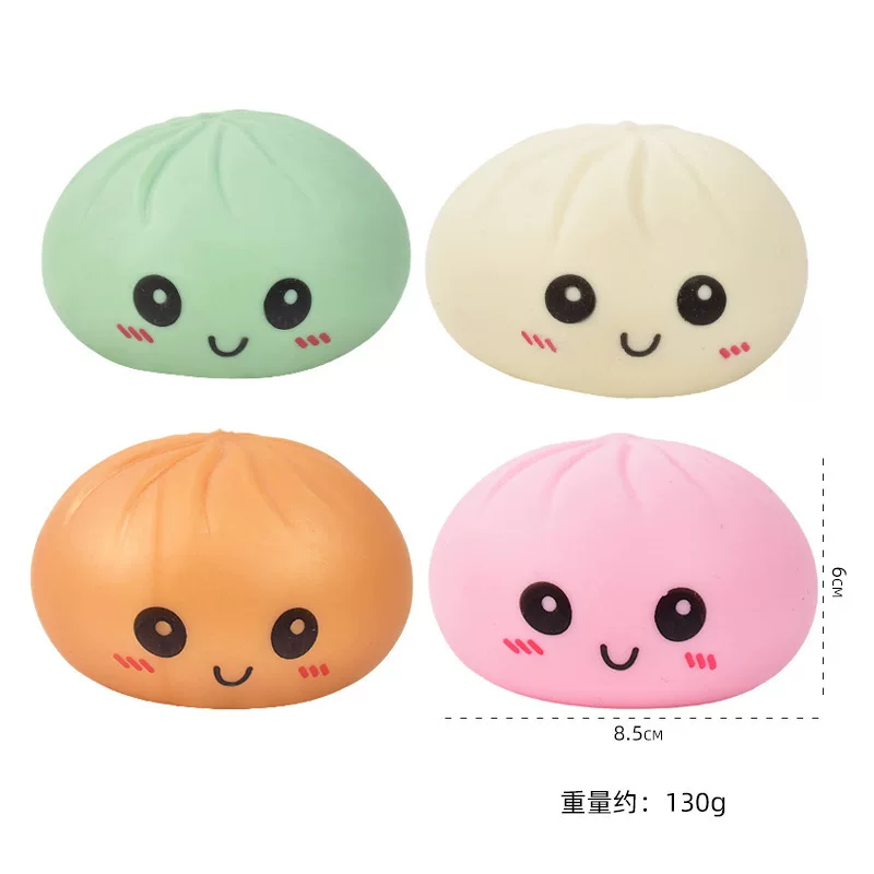 Decompression toy, simulated steamed bun, squeezable and fun, smiling face expression, steamer bun