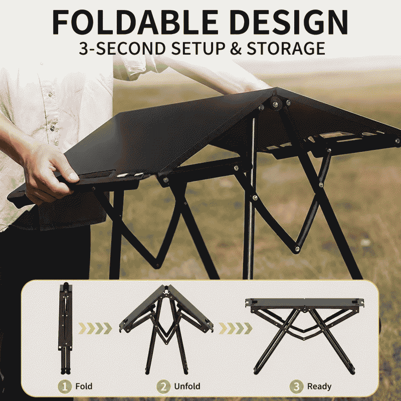 Outdoor camping folding table, portable picnic and barbecue table, thickened multi-functional folding tactical table, complete camping equipment set
