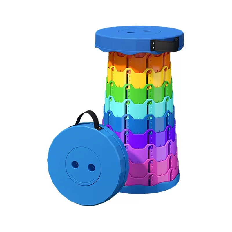 Regenbogen ausziehbarer Hocker, tragbarer Kunststoffklappstuhl für den Außenbereich, verstellbarer Zugwarte-Fischereihocker