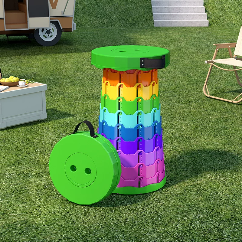 Regenbogen ausziehbarer Hocker, tragbarer Kunststoffklappstuhl für den Außenbereich, verstellbarer Zugwarte-Fischereihocker
