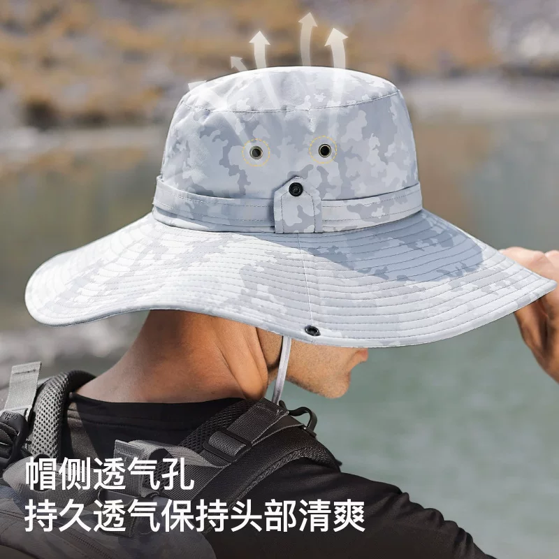 夏季渔夫帽男遮阳帽户外登山钓鱼帽防紫外线大檐防水防晒太阳帽子