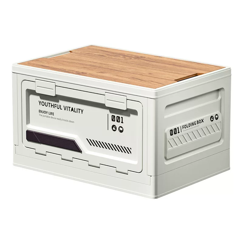 Outdoor camping storage box with side opening, camping wooden lid, folding box, car trunk storage box, plastic storage box