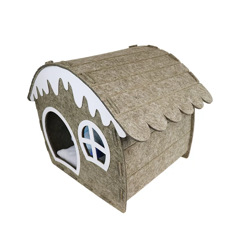 Flockenplatten-Katzenhütte Winterneue leichte Flockenkatzenhütte mit Fenster Märchen-Haus-Design niedliche Katzenhütte