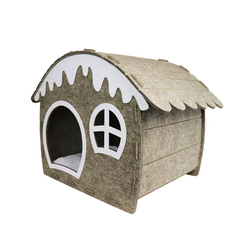 Felt board cat bed, winter new style, lightweight felt cat bed with windows, fairy tale wooden house style, cute cat bed design