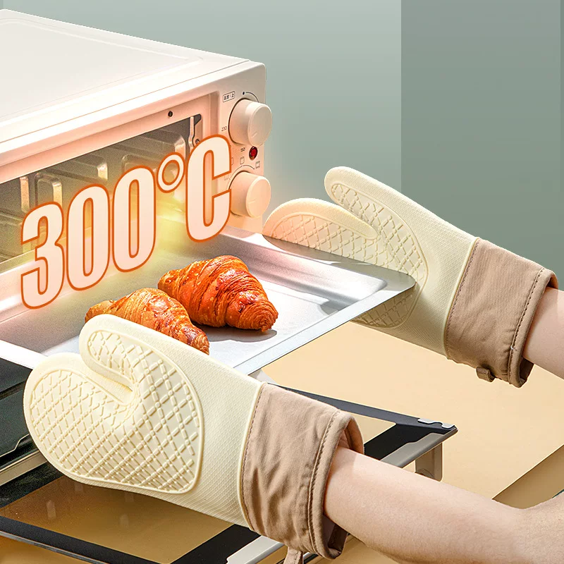 Five-finger oven mitts, kitchen heat-resistant, non-slip, anti-scald, baking, thickened silicone, high temperature resistant, microwave oven safe
