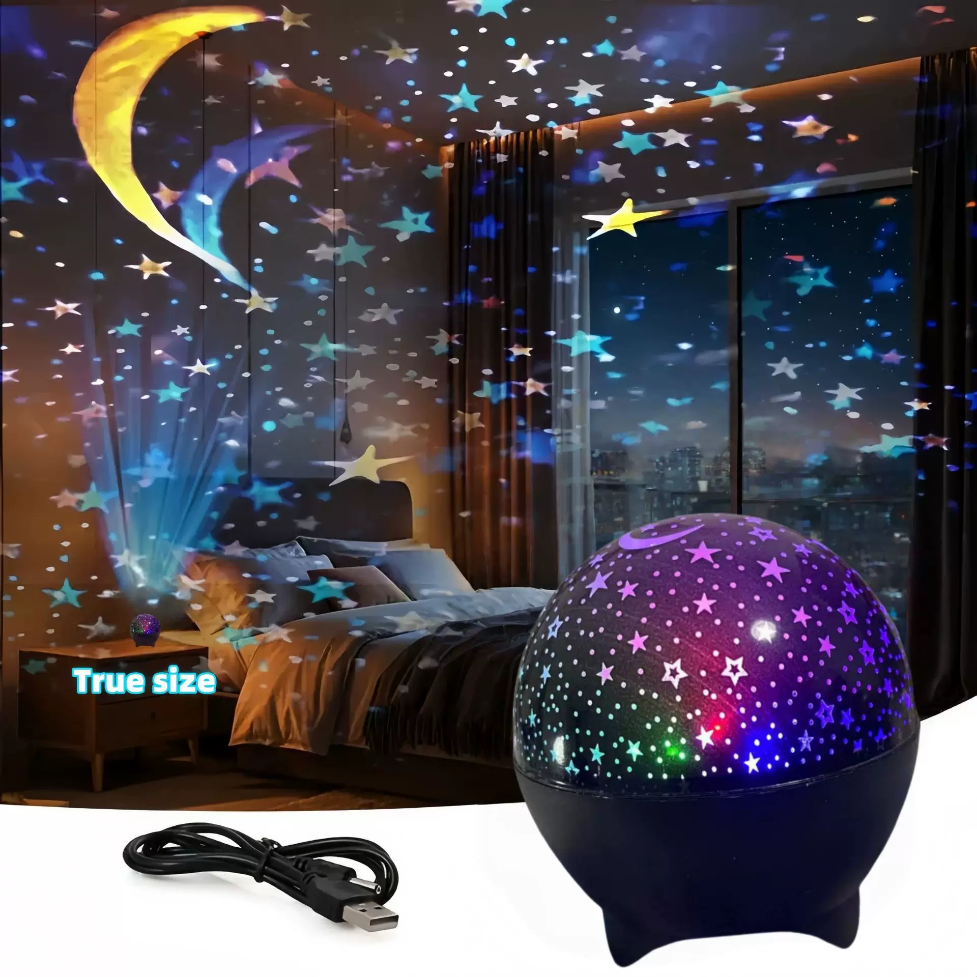 亚马逊 TIMU 希音TK跨境爆款投影灯星星月亮投影氛围灯卧室睡眠灯