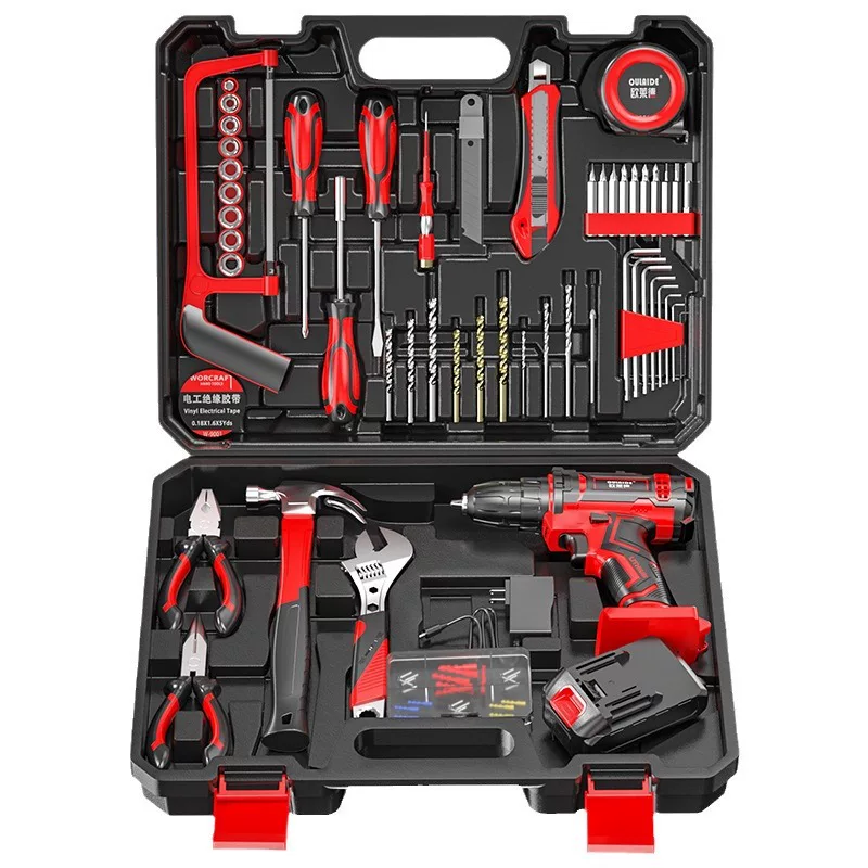 电钻工具箱工具套装多功能家用五金维修工具组合电工木工维修套装