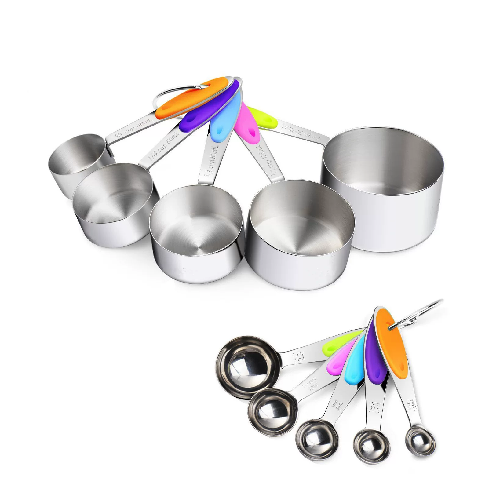 Cross-border stainless steel measuring cup and spoon with scale, high-temperature resistant baking measuring spoon set, silicone coffee spoon baking tools