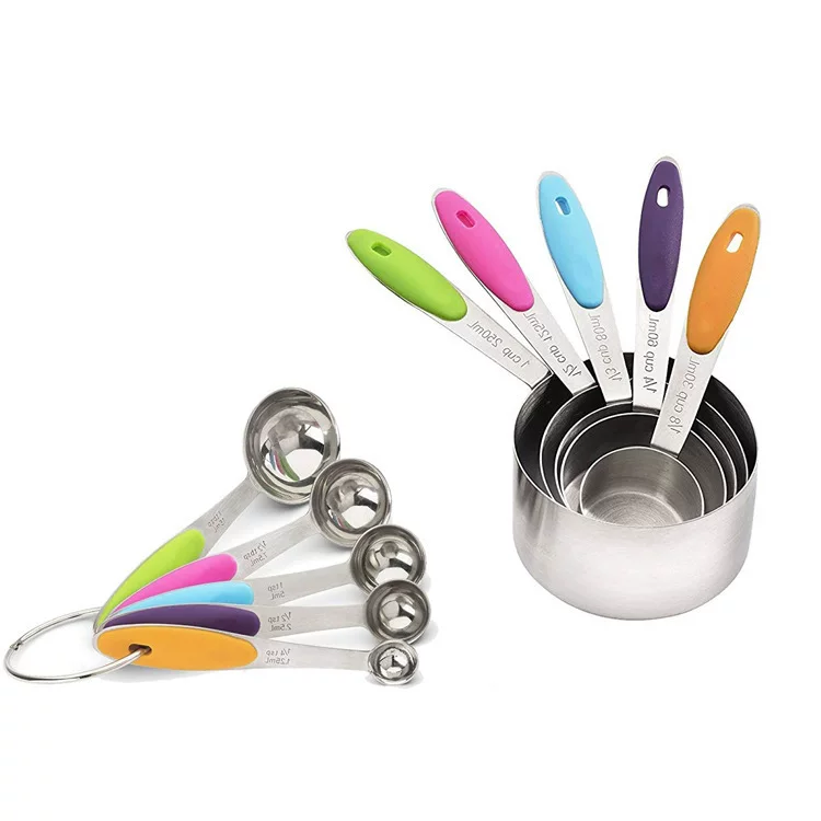 Cross-border stainless steel measuring cup and spoon with scale, high-temperature resistant baking measuring spoon set, silicone coffee spoon baking tools