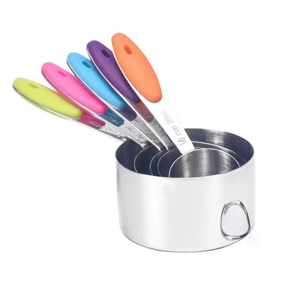 Cross-border stainless steel measuring cup and spoon with scale, high-temperature resistant baking measuring spoon set, silicone coffee spoon baking tools