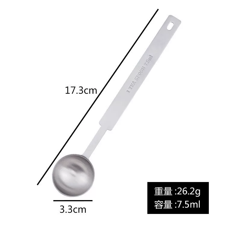Cross-border factory stainless steel seasoning long-handled spoon, kitchen quantitative baking milk tea measuring spoon, scale measuring spoon