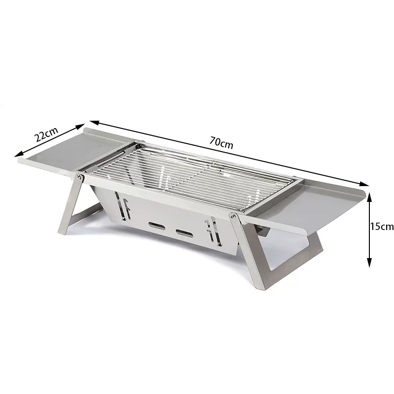 Outdoor folding stainless steel barbecue grill, charcoal thickened barbecue rack, home courtyard camping table grill, charcoal skewer grill