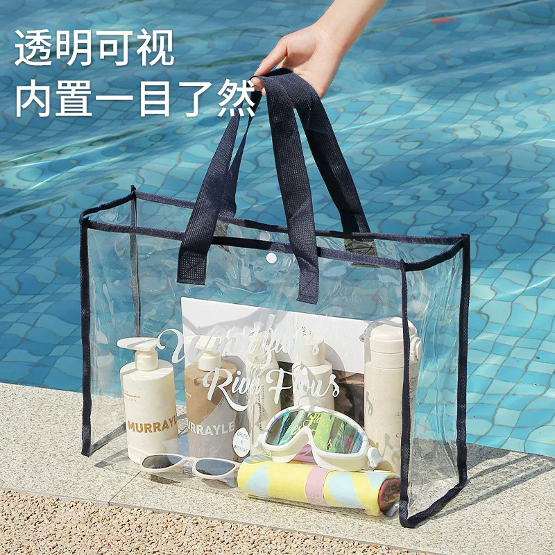 Swimming bag, foldable transparent travel waterproof beach bag, large-capacity hand-held miscellaneous items and clothing storage bag, portable