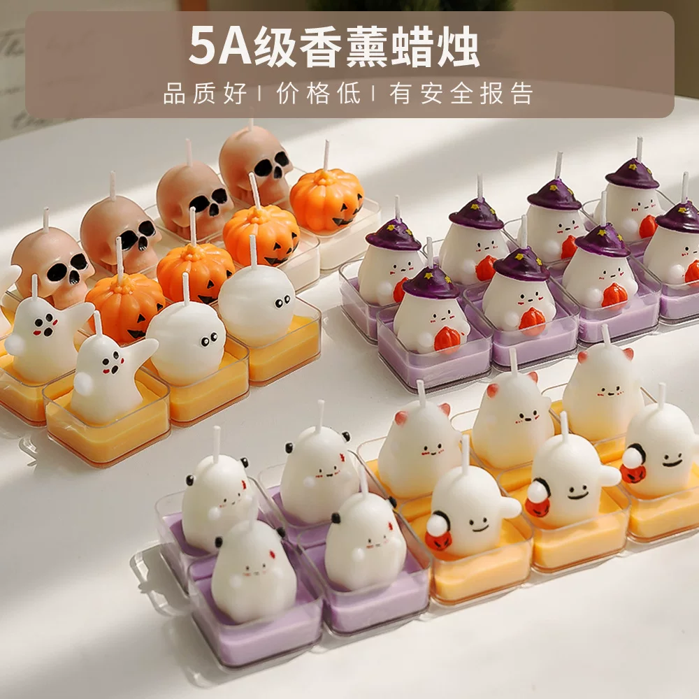 Halloween scented candles, atmosphere souvenirs, handcrafted cross-border scented gifts, pumpkin ghost tea wax figurines