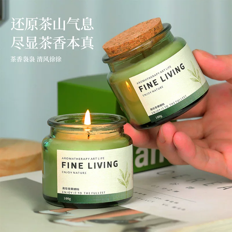68-degree melting point scented candle wholesale, cork green bottle smokeless soy wax scented candle cup, creative and niche gift