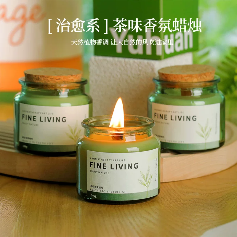 68-degree melting point scented candle wholesale, cork green bottle smokeless soy wax scented candle cup, creative and niche gift