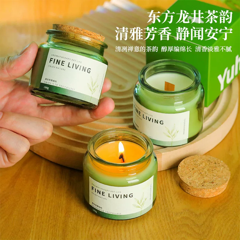 68-degree melting point scented candle wholesale, cork green bottle smokeless soy wax scented candle cup, creative and niche gift
