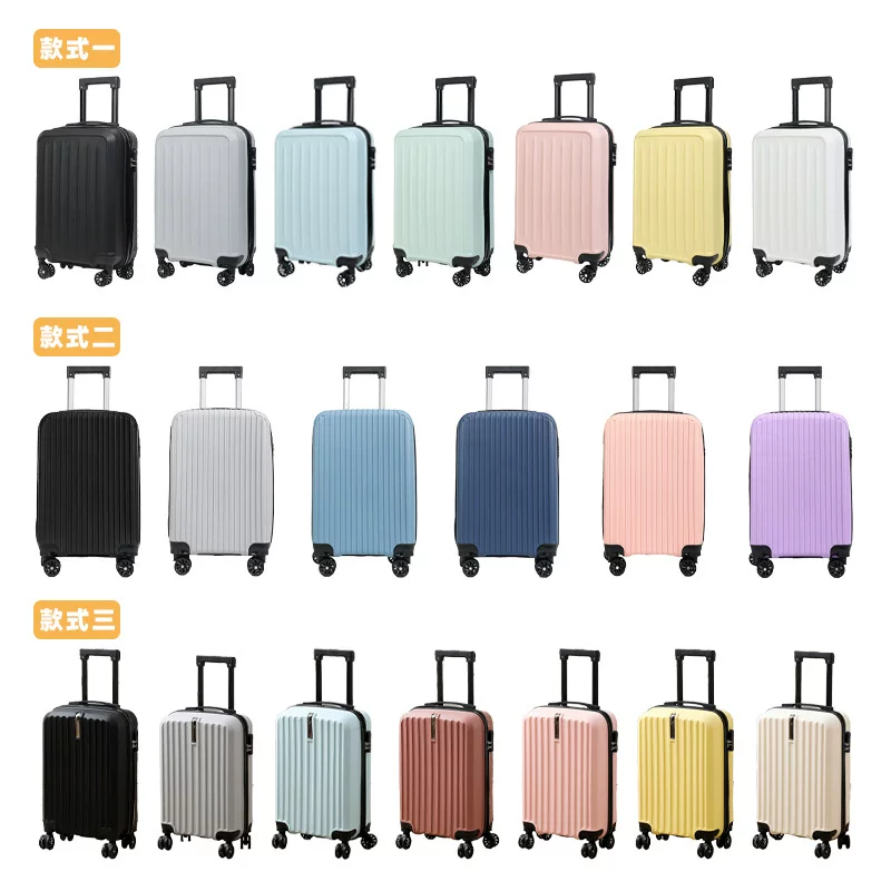 A 20-inch lightweight carry-on suitcase for women, a combination lock, a pp material student suitcase with a handle, and a commuter travel suitcase