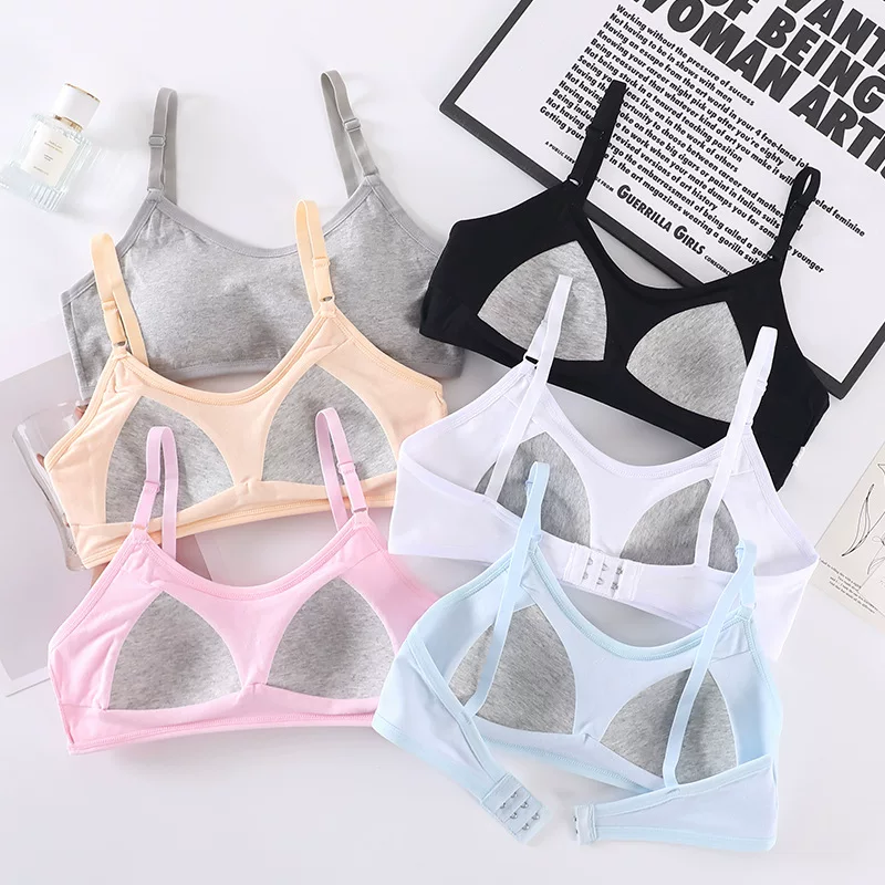 Pure cotton student bra, fixed cup, chest wrap, chest pad, strapless bra, running shockproof, anti-glare, solid color bra