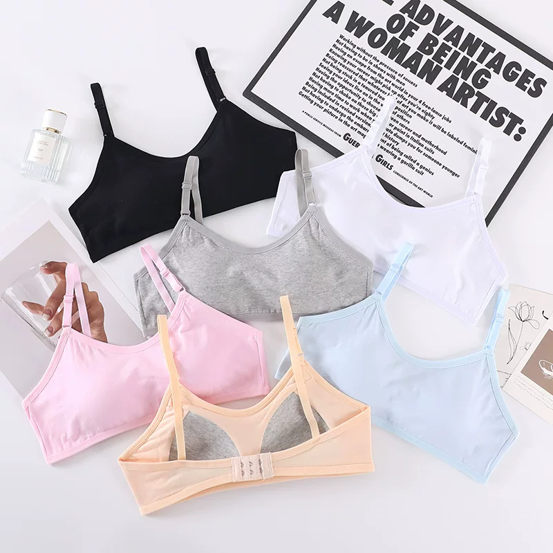 Pure cotton student bra, fixed cup, chest wrap, chest pad, strapless bra, running shockproof, anti-glare, solid color bra