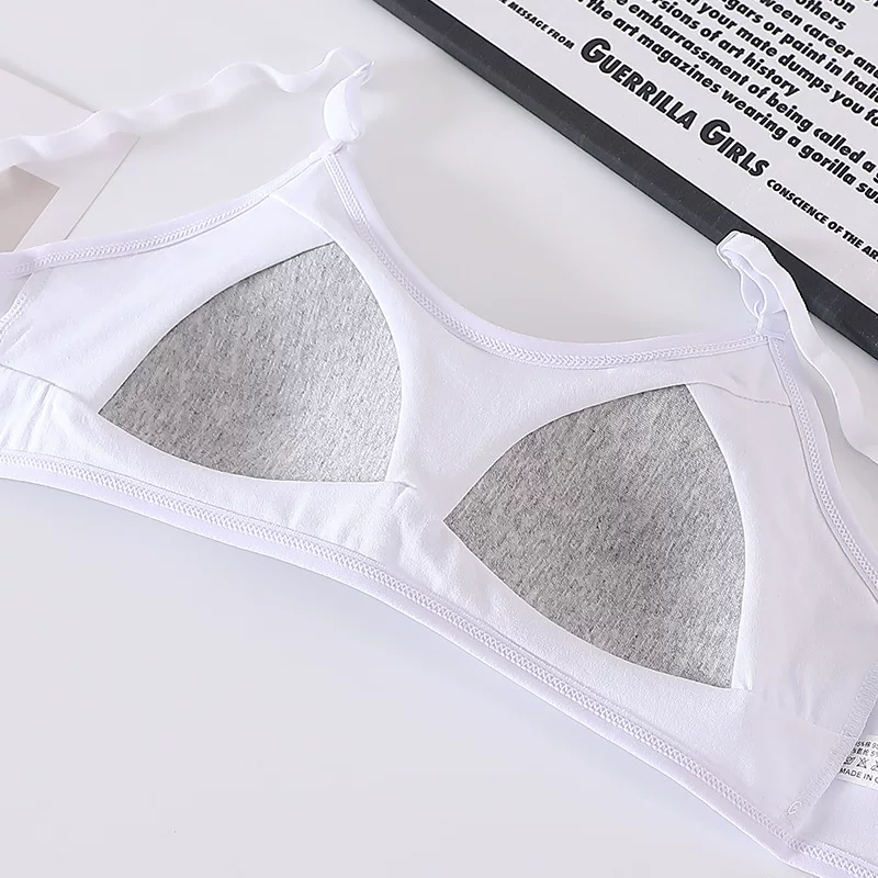 Pure cotton student bra, fixed cup, chest wrap, chest pad, strapless bra, running shockproof, anti-glare, solid color bra