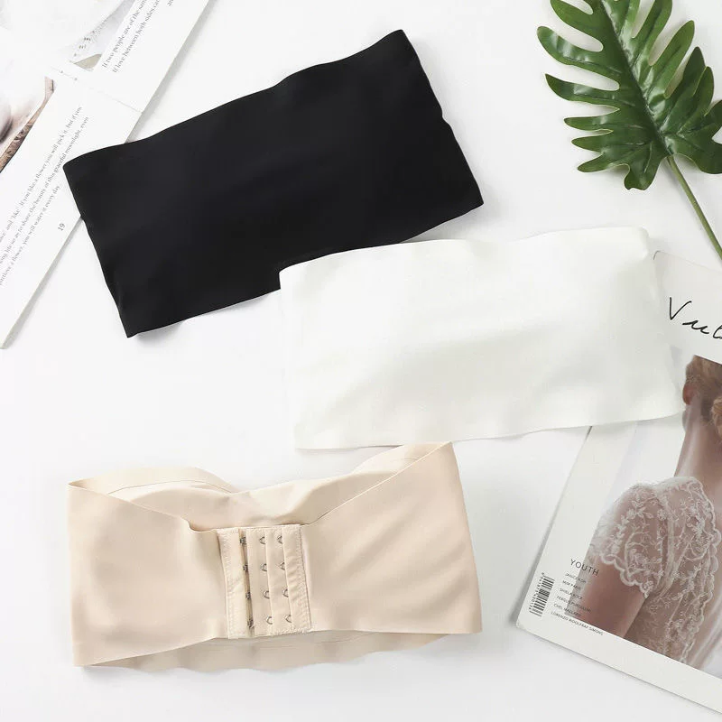 Ice silk shoulder strap, rear buckle, strapless, no steel ring, inner bra strap, chest pad, one-piece seamless anti-glare chest wrap