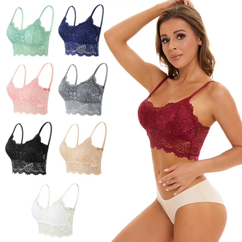 Cross-border foreign trade bra top, women's anti-glare lace beautiful back halter bra, women's strapless vest, thin