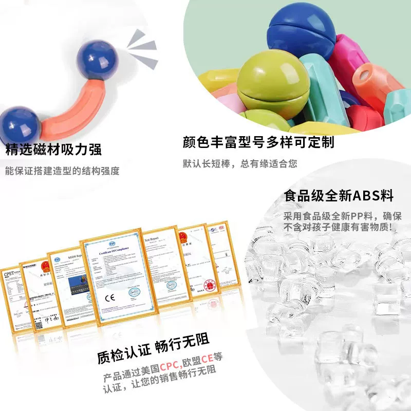 Cross-border magnetic rods, magnetic building blocks, children's magnetic intelligence, magnetic assembly, versatile magnetic rods factory