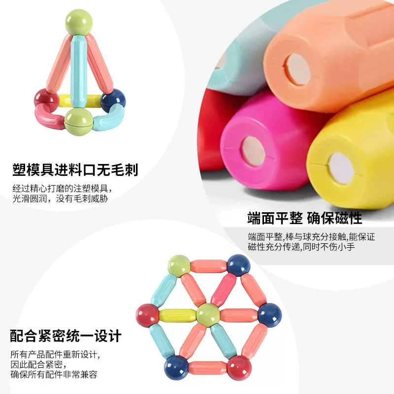 Cross-border magnetic rods, magnetic building blocks, children's magnetic intelligence, magnetic assembly, versatile magnetic rods factory
