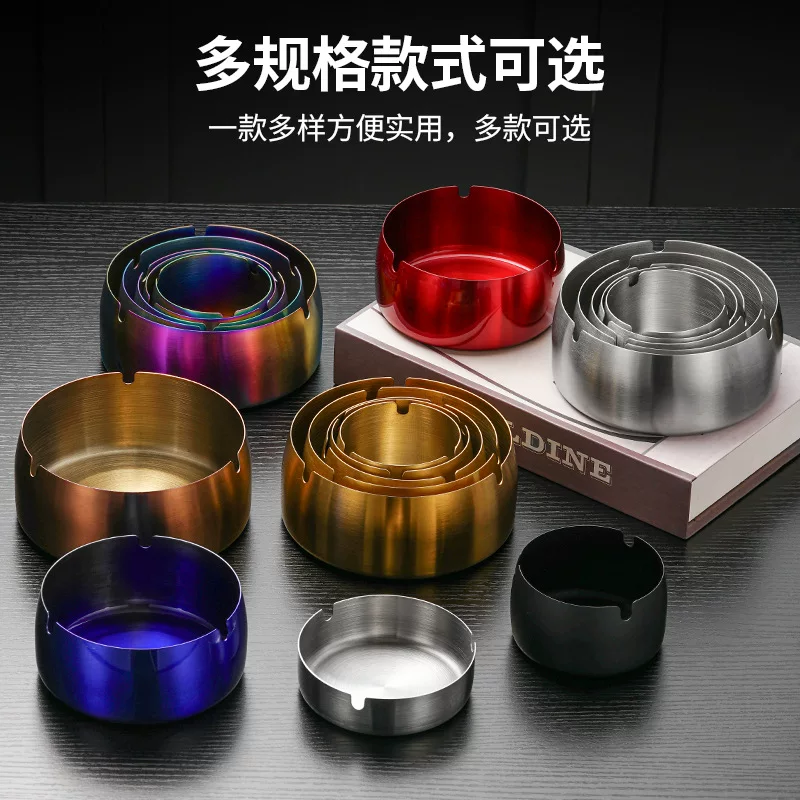 Stainless steel ashtray windproof hotel home creative bar black and gold gift wholesale ashtray high-end advertisement