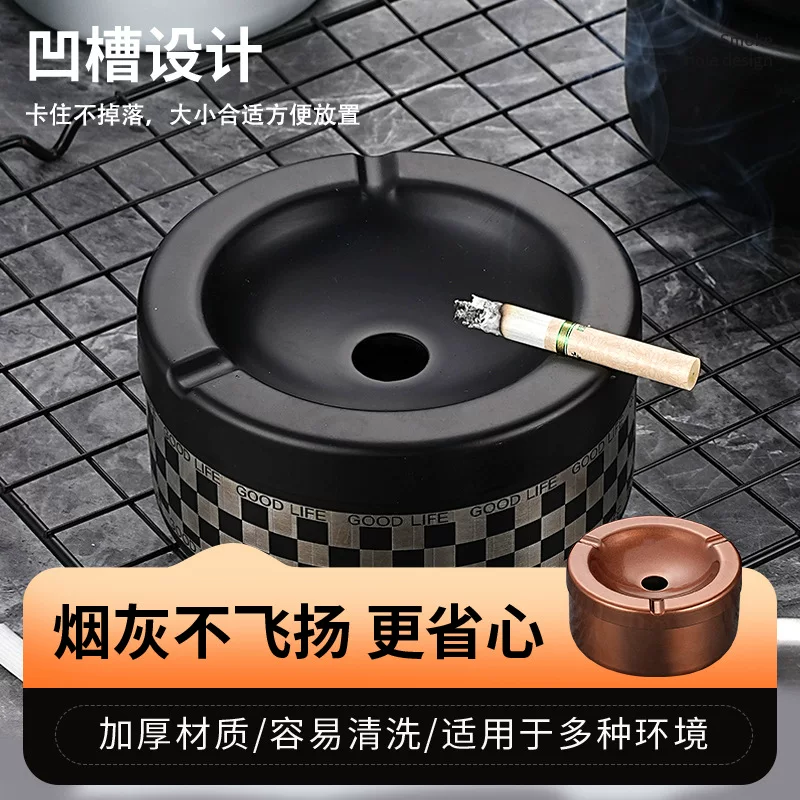 Stainless steel ashtray with lid, high-end and thickened, creative and simple for home, hotel and bar use, cross-border wholesale