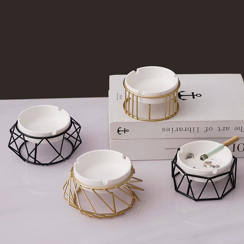 Nordic living room decoration geometric shape ashtray ornaments, modern and simple home office ceramic ashtray metal