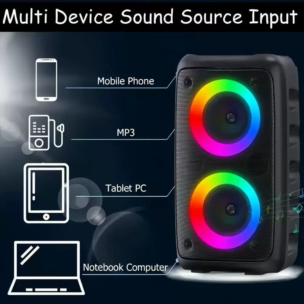 Colorful Bluetooth speaker with subwoofer, outdoor square, loud volume, integrated K speaker, microphone