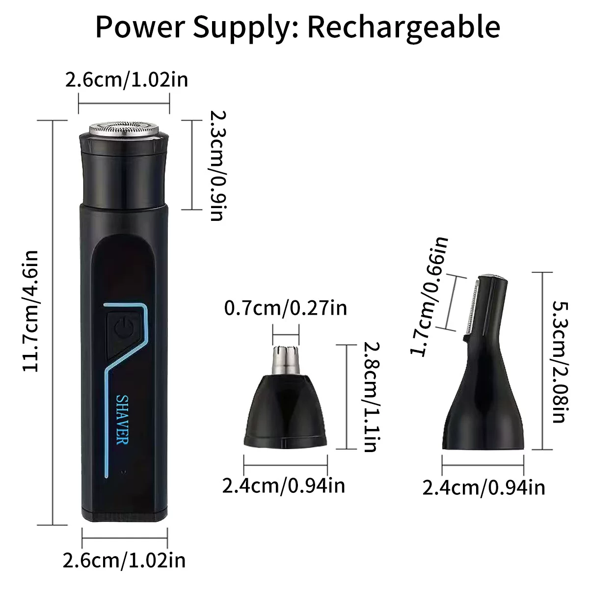 New three-in-one electric nose hair trimmer for men, male nose hair shaver, multi-functional nose hair trimmer for men