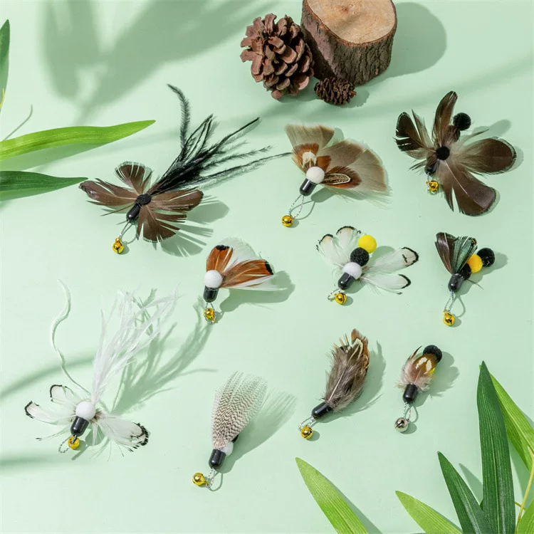 New cat teaser with simulated insect replacement head, small flying insect teaser, pet supplies, cat toy