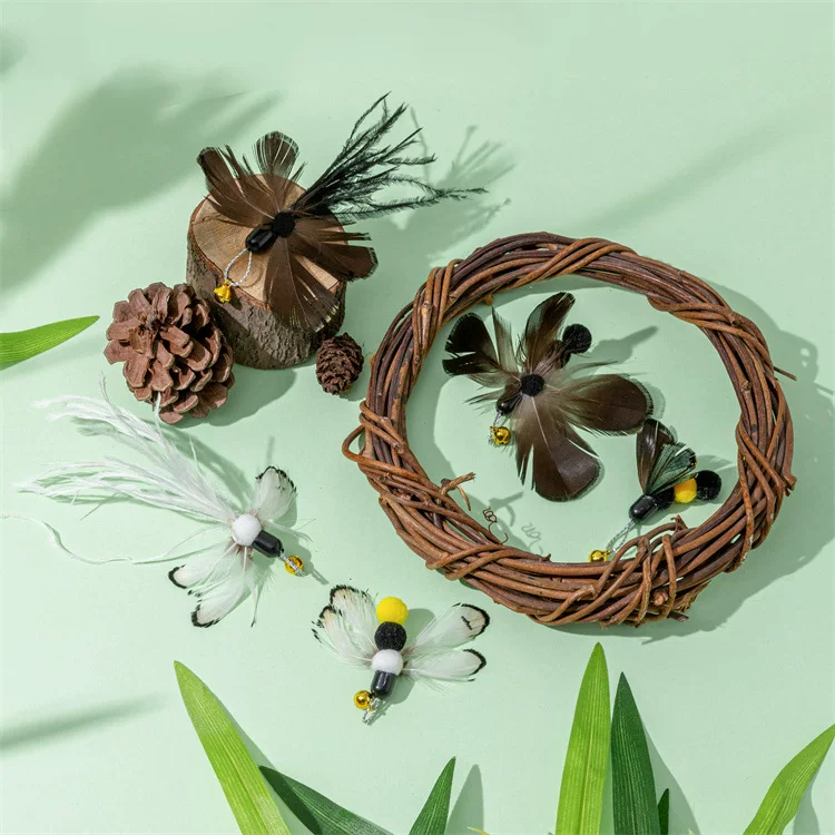 New cat teaser with simulated insect replacement head, small flying insect teaser, pet supplies, cat toy