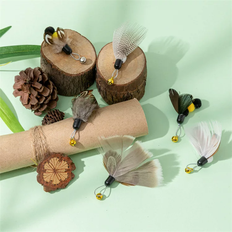 Neue Katzenangel mit simulierten Insekten-Ersatzköpfen, kleine Fluginsekten Katzenangel Haustierartikel Katzen Spielzeug