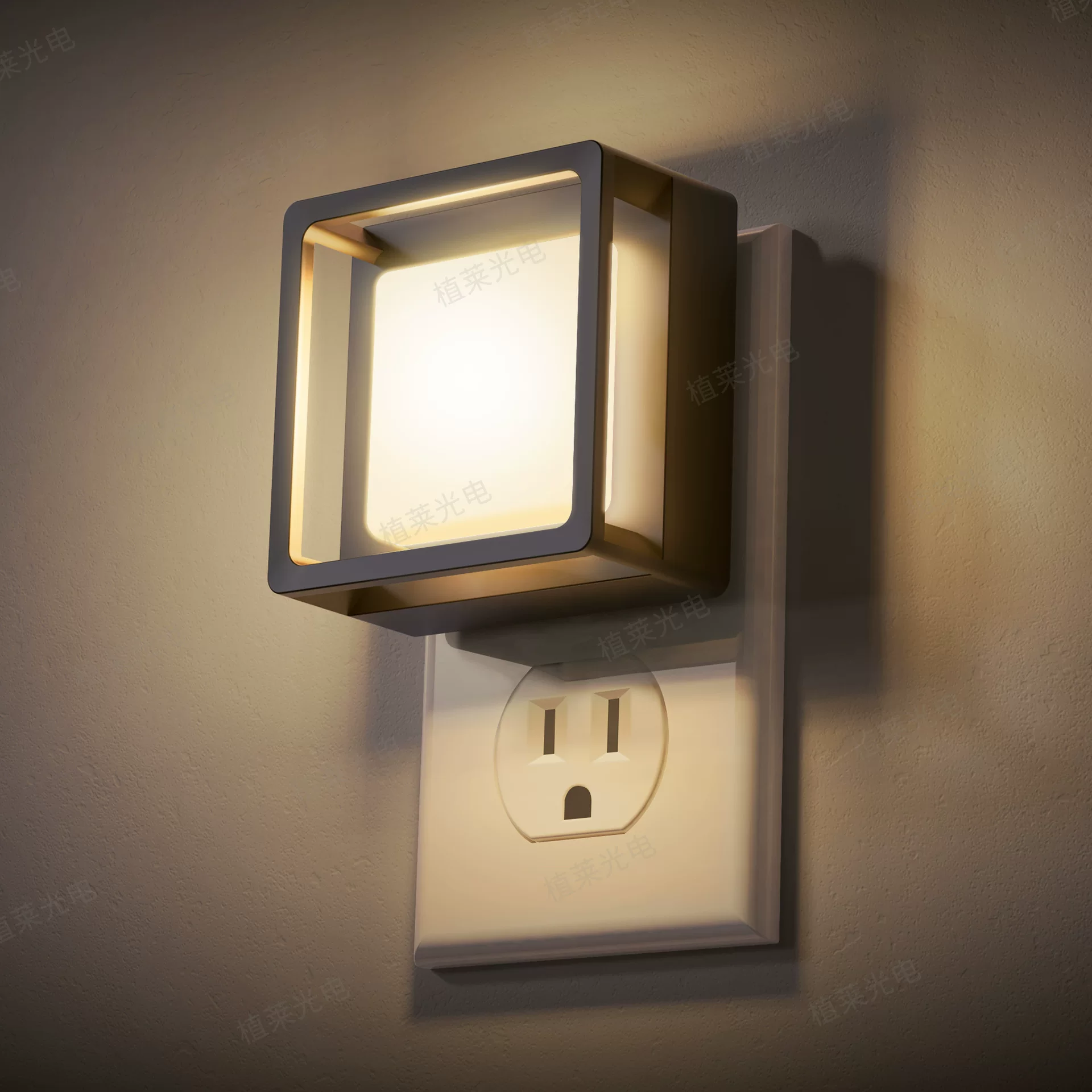 LED插电夜灯GY033方形简约起夜卧室床头光控感应小夜灯定制
