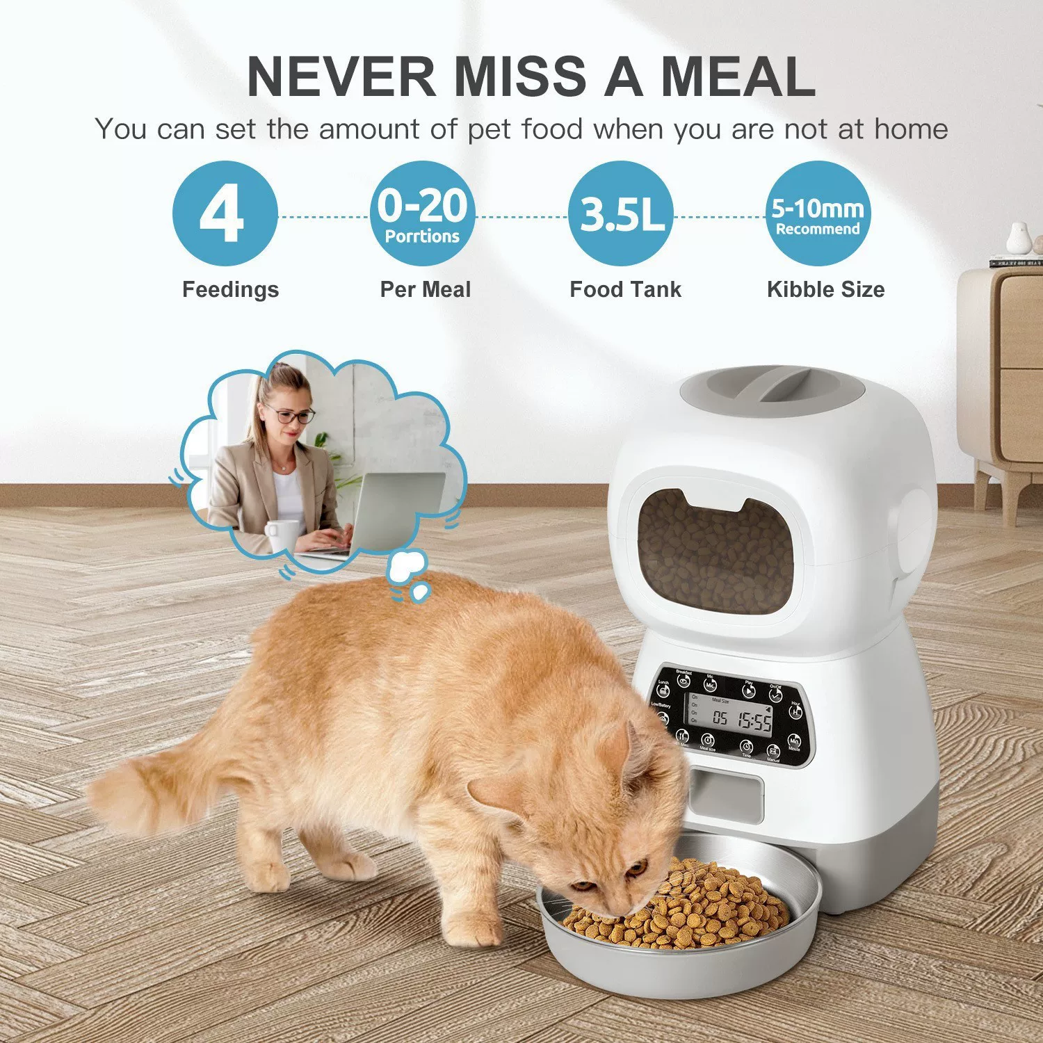 Popular 3.5L Smart Pet Feeder with WiFi, Automatic Timing, Remote Control, and Quantitative Feeding