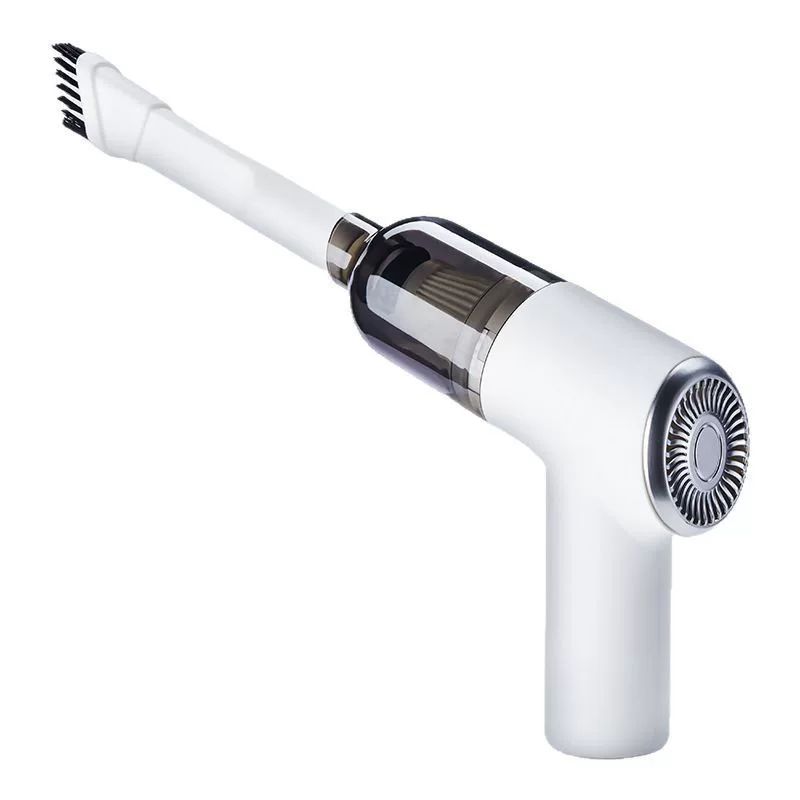 Portable wireless, small handheld vacuum cleaner for car use, with USB charging and brush attachment