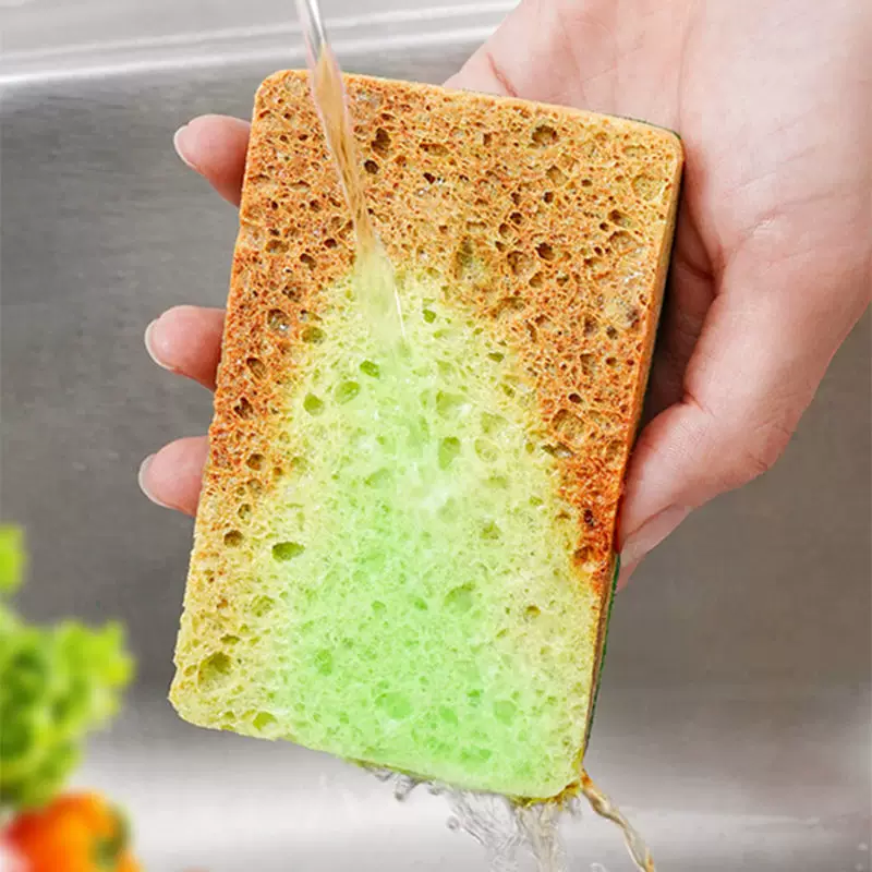 Kitchen natural wood pulp cotton double-sided sponge for scrubbing dishes, magic brush for washing dishes and POTS, kitchen degreasing and cleaning dishcloth