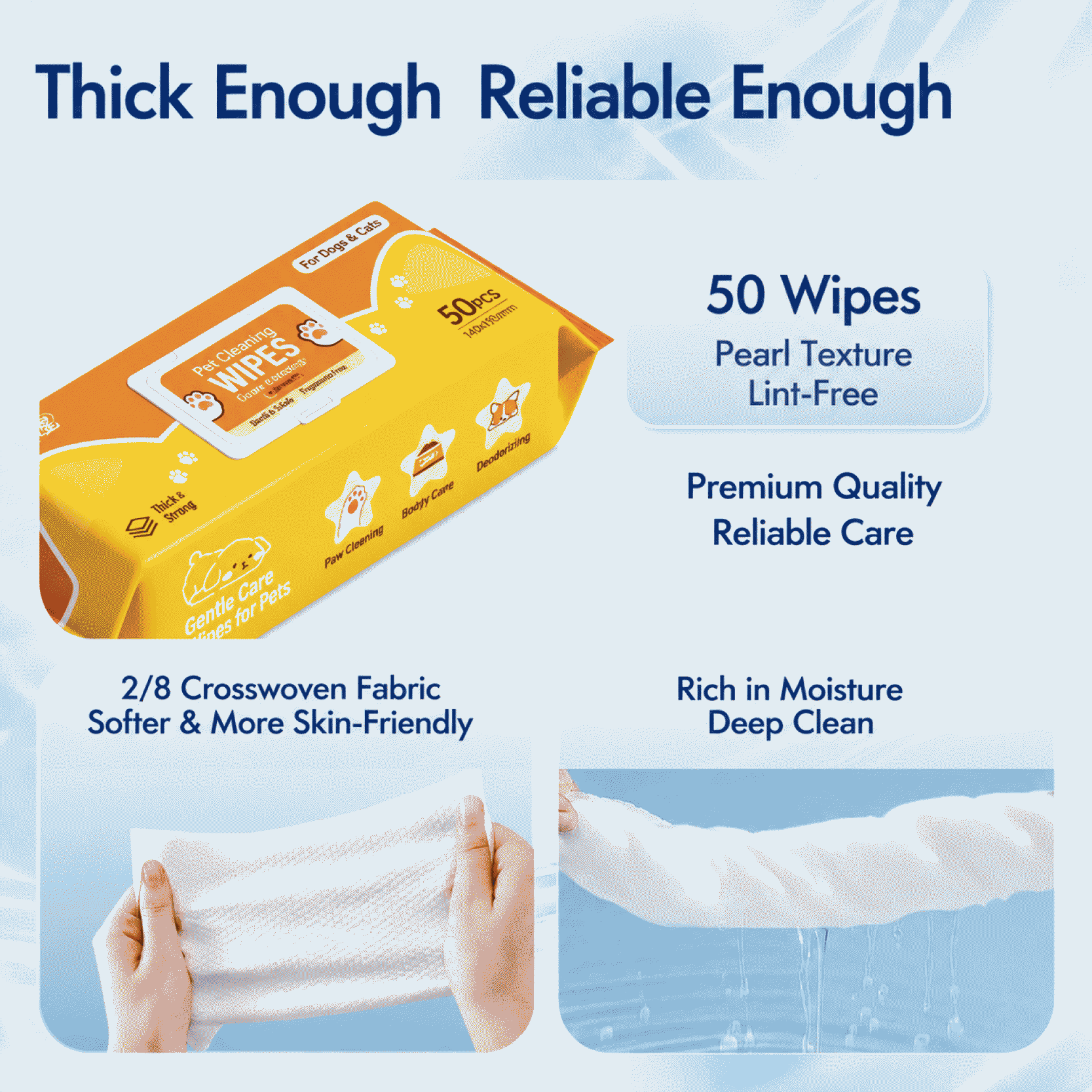 Wholesale of disposable, no-rinse cleaning products for pets in foreign trade. Specialized wet wipes for cat and dog baths and deodorization