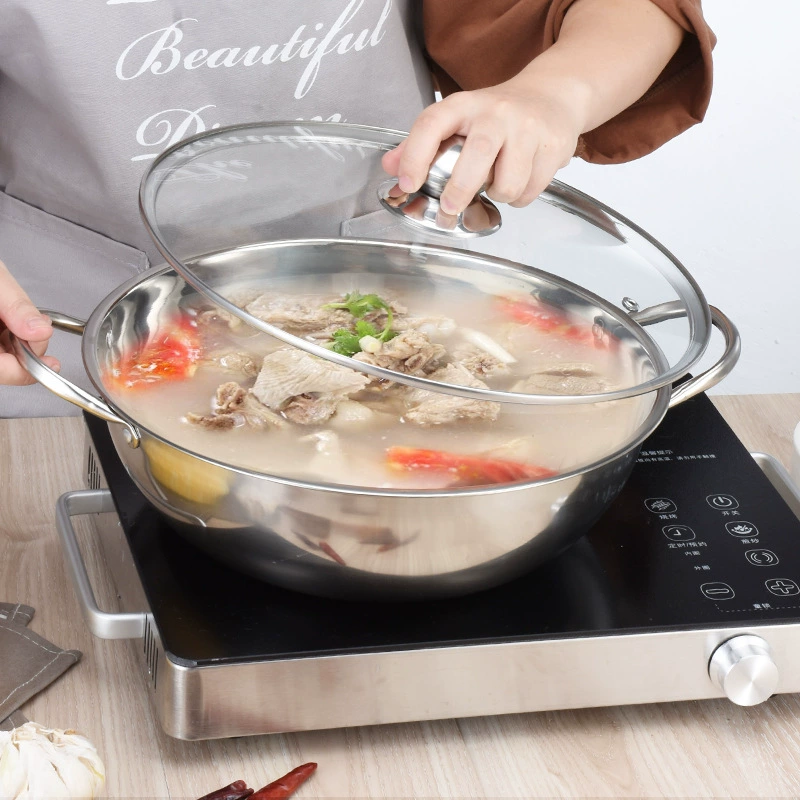 Stainless steel double-flavor hot pot with lid, induction cooker pot, hot pot basin, thickened Little Sheep pot