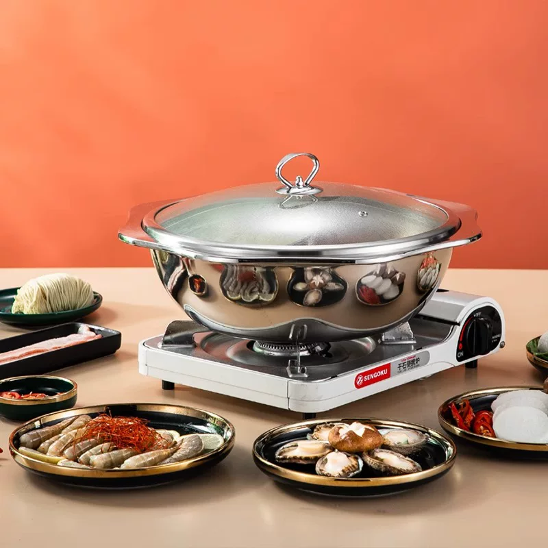 Paarhorn-Hotpot-Topf mit Achtblättriger Stern-Geschmacksbeutel Doppelschicht-Hotpot-Set Mutter-Kind-Hotpot-Topf mit Unterteilung Edelstahl-Topf