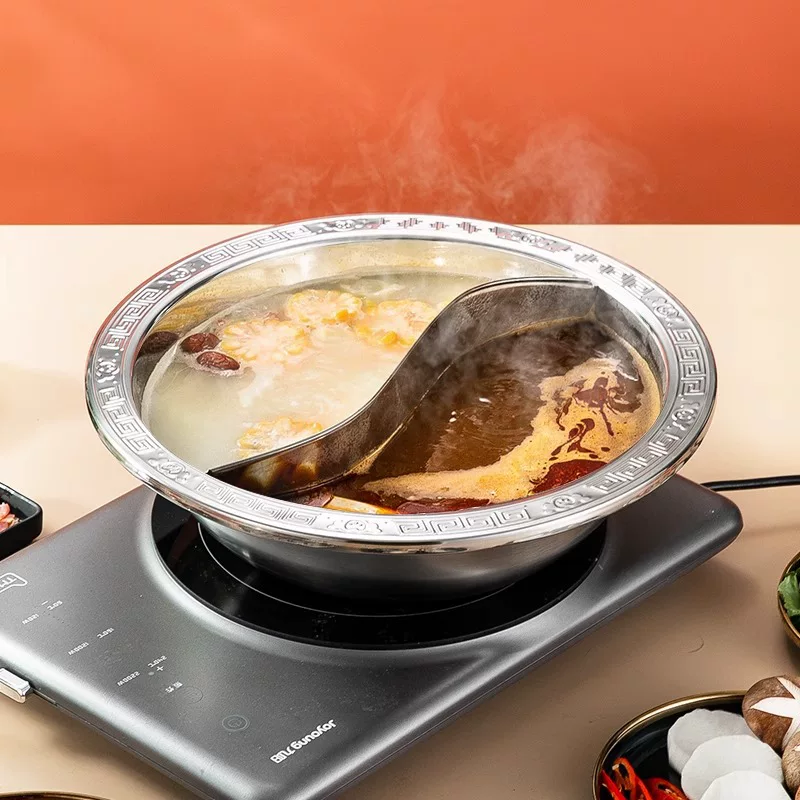 Paarhorn-Hotpot-Topf mit Achtblättriger Stern-Geschmacksbeutel Doppelschicht-Hotpot-Set Mutter-Kind-Hotpot-Topf mit Unterteilung Edelstahl-Topf