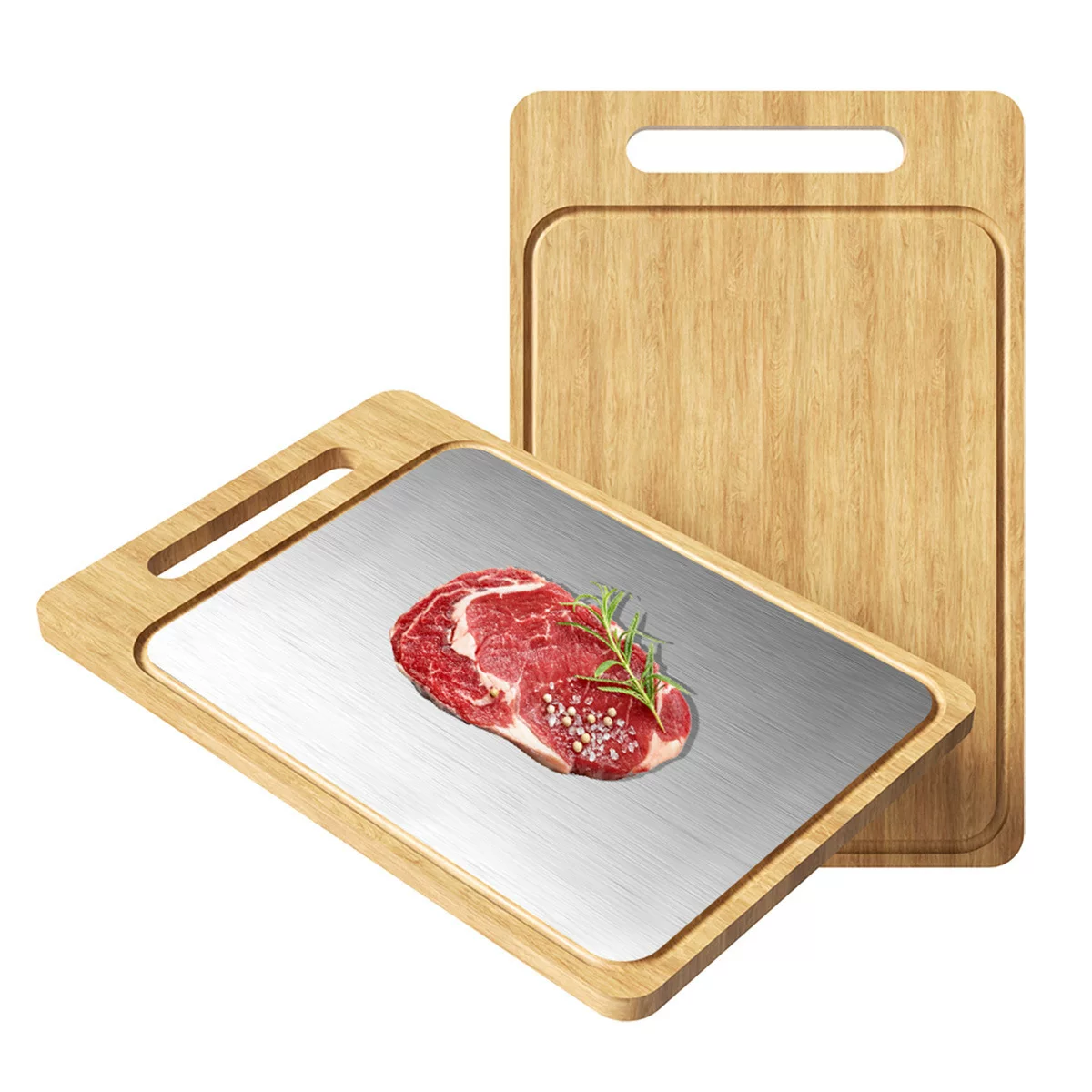 Bamboo grooved cutting board, reversible for both vegetables and fruits, antibacterial and mold-resistant stainless steel chopping board