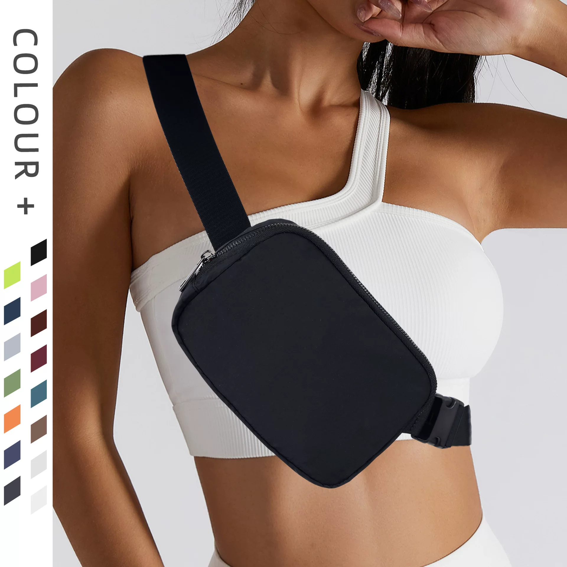 Lulu's style outdoor running waist bag, with logo printing, messenger bag for couple, nylon, waterproof, sports waist bag