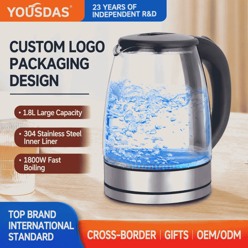 Cross-border customized high borosilicate glass kettle, transparent teapot, 1.8L quick electric kettle, gift wholesale