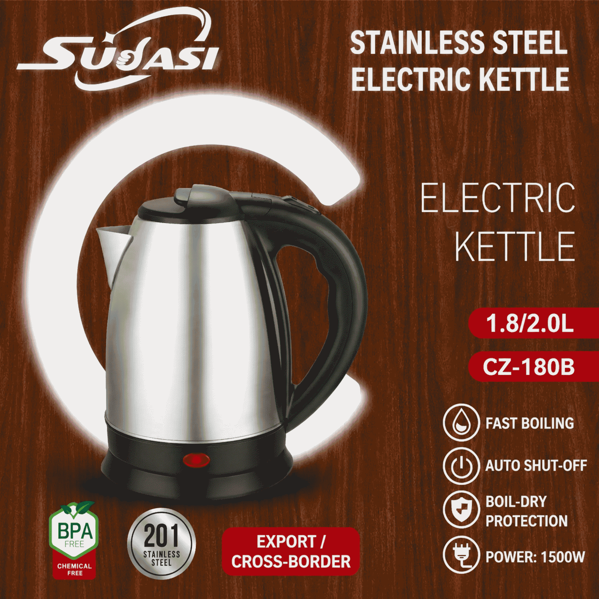 1.8-liter 2.0L household frosted export 304 stainless steel 110-volt Lianjiang quick-boiling electric kettle factory